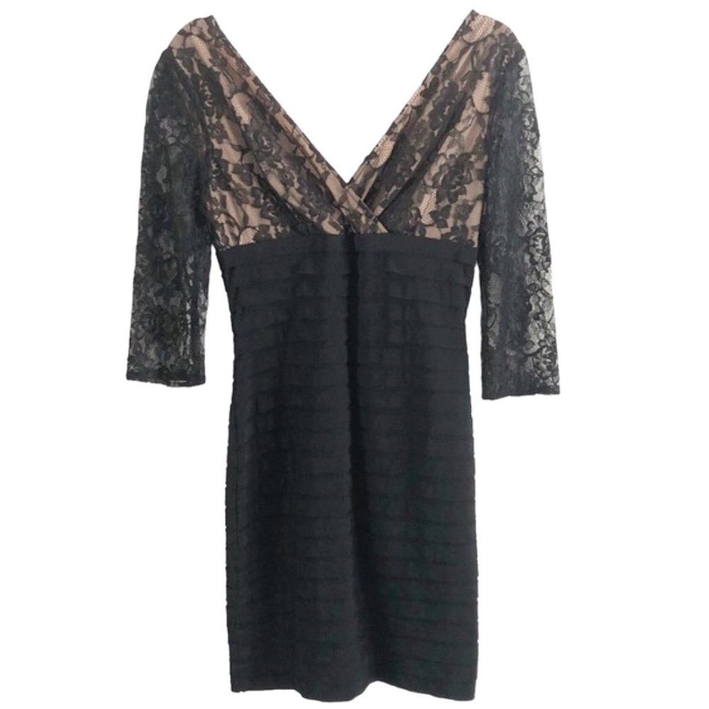Adrianna Papell Black Lace V-Neck Dress Size 2 - Picture 4 of 11